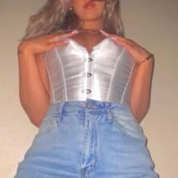 White Satin Corset Top - Picture 3 of 9